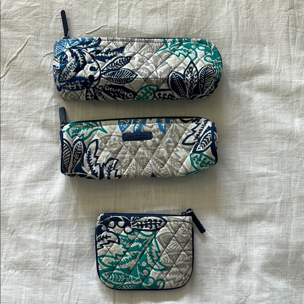 Vera Bradley Blue and Green Quilted Pouch Trio